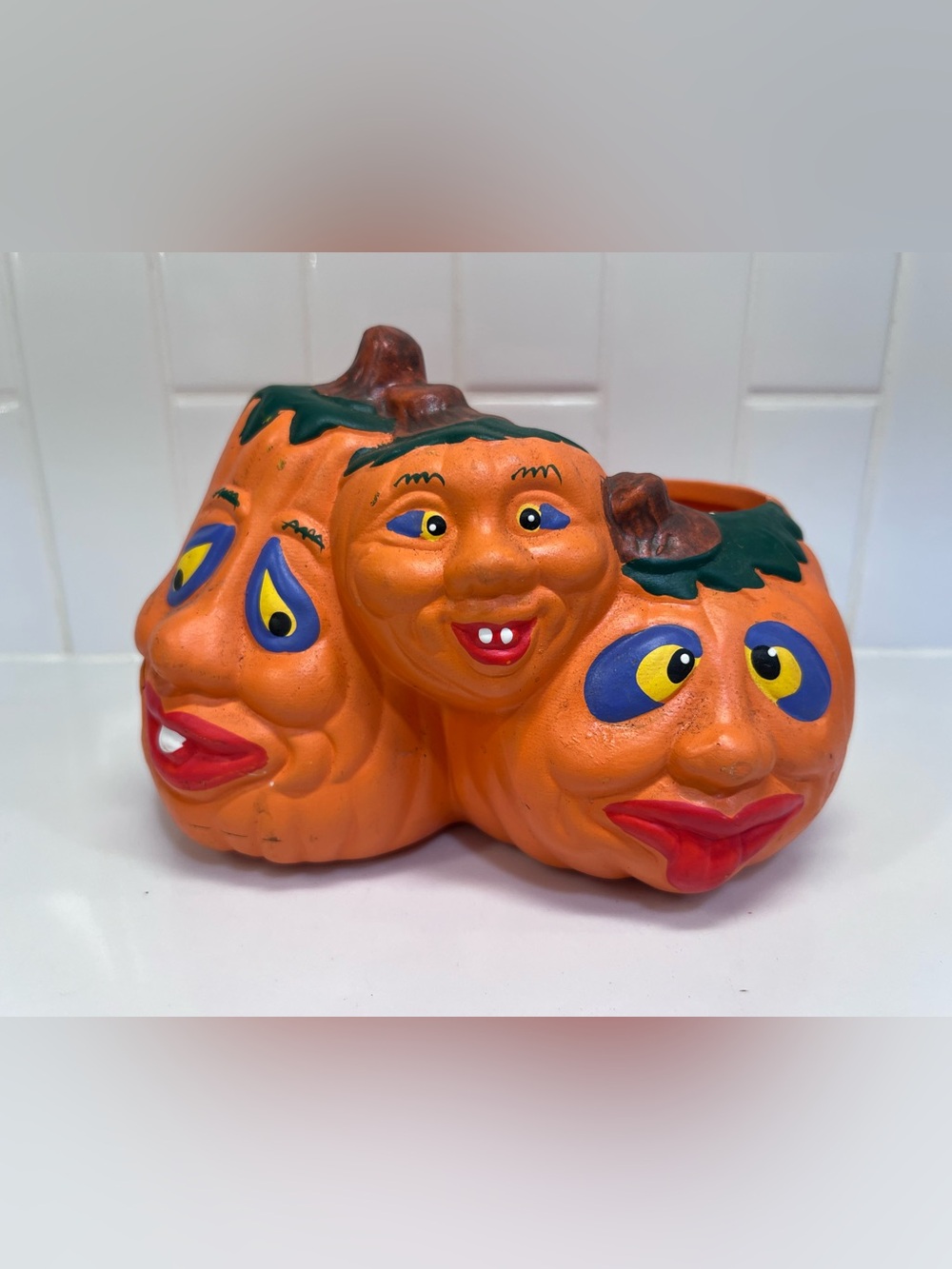 Vintage 1988 Holland Floral Halloween Pumpkin 3 Jack O' Lantern Planter